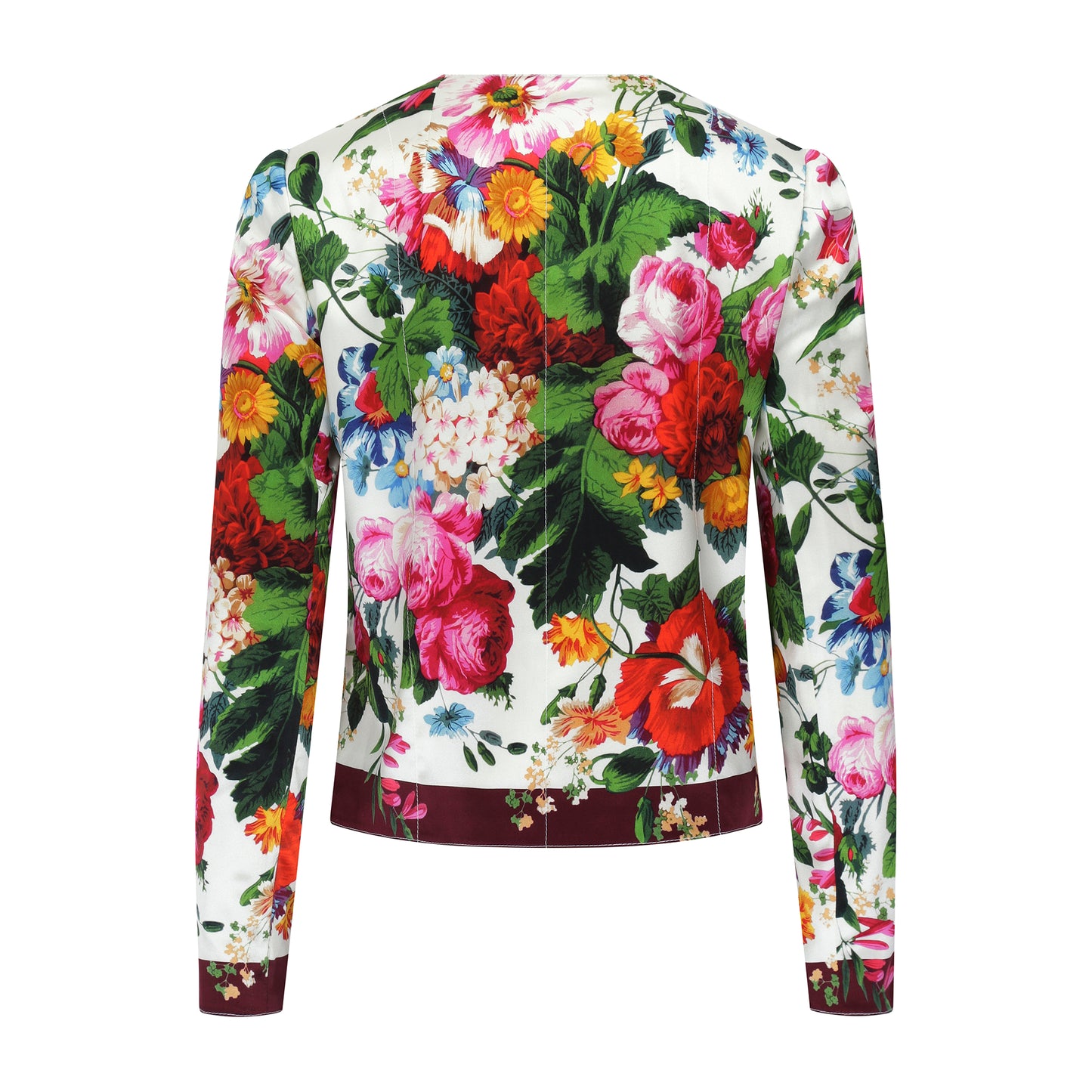 Dolce and Gabbana White Floral Blazer with Burgundy Lines