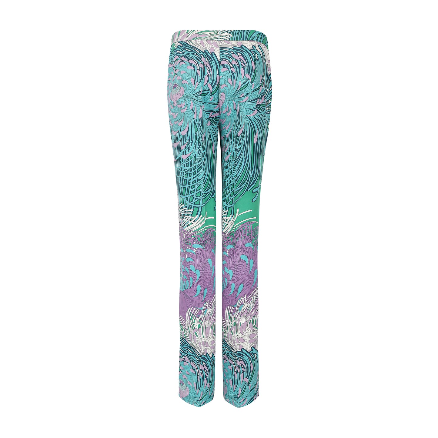 Gucci Lilac Straight Trousers with Green and White Floral Design