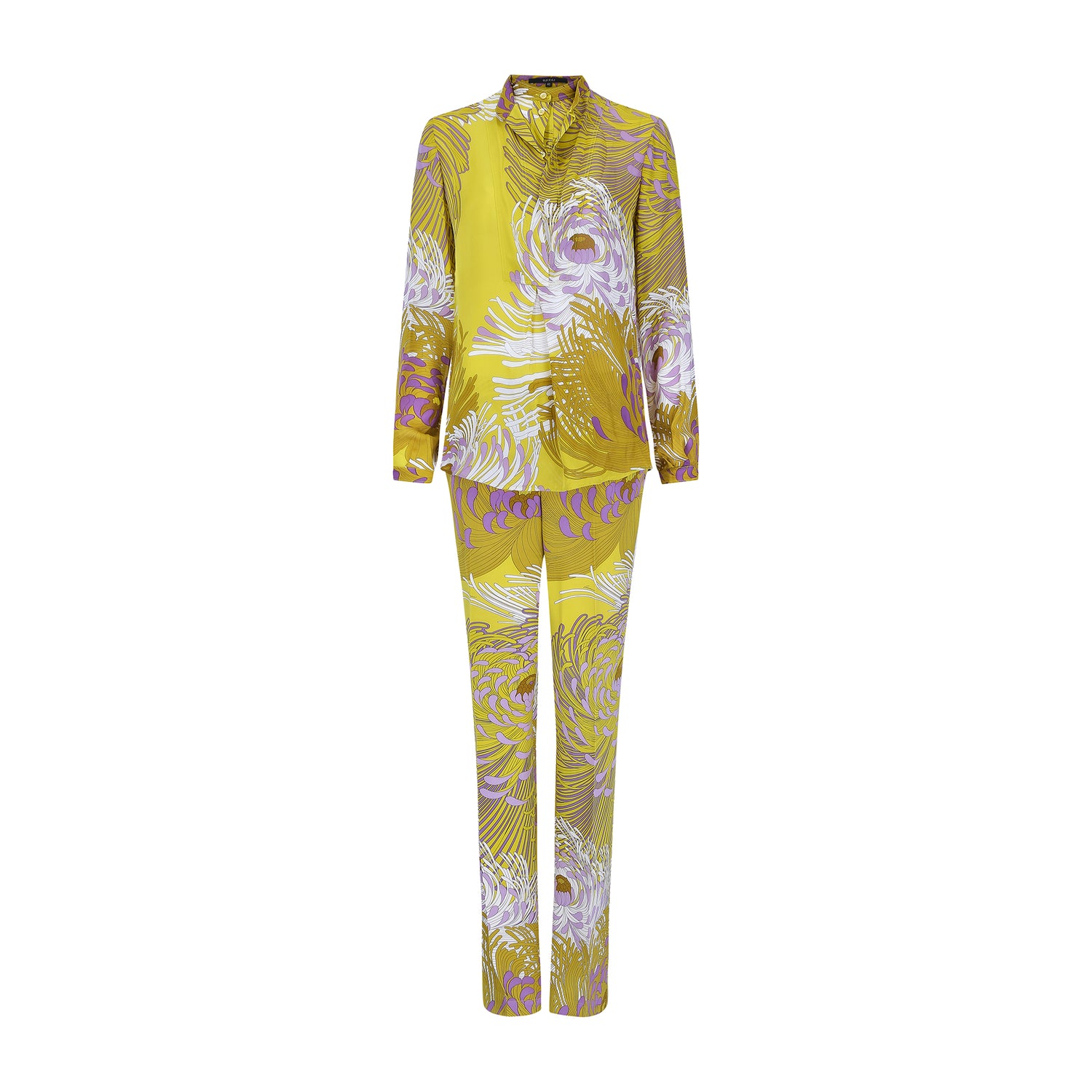 Gucci Mustard Co-Ord Shirt and Wide Leg Trousers with Lilac and White Floral Design