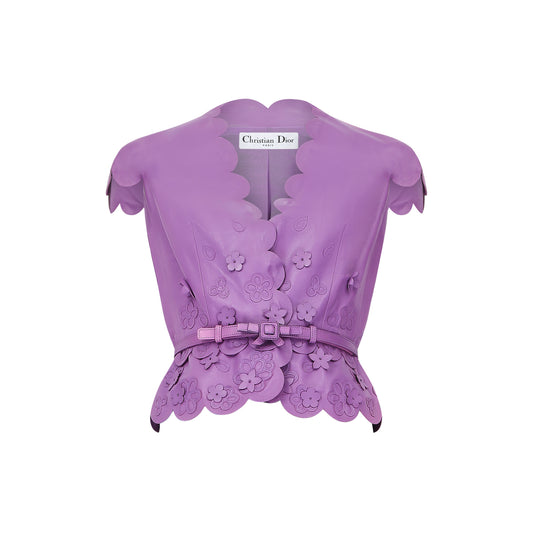 Christian Dior Purple Short Sleeve Blazer with Flower Appliqué and Belt