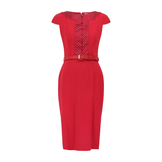 Dior Red Mid Length Pencil Dress with Belt