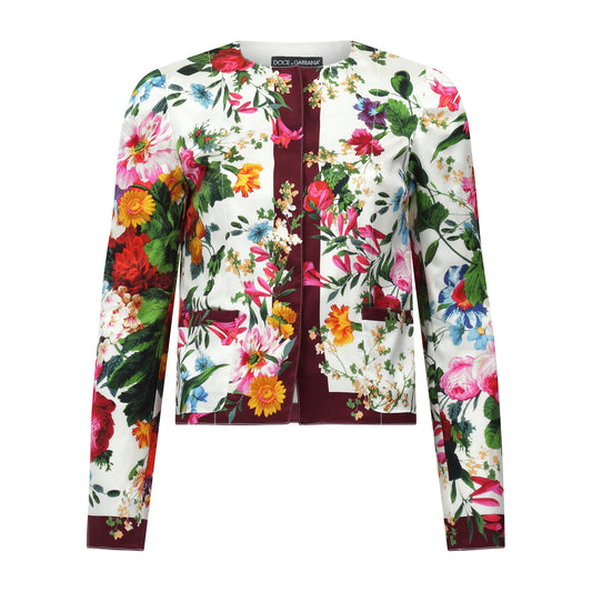 Dolce and Gabbana White Floral Blazer with Burgundy Lines