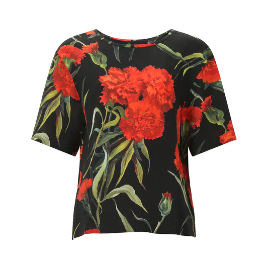 Dolce and Gabbana Black Top with Red Roses