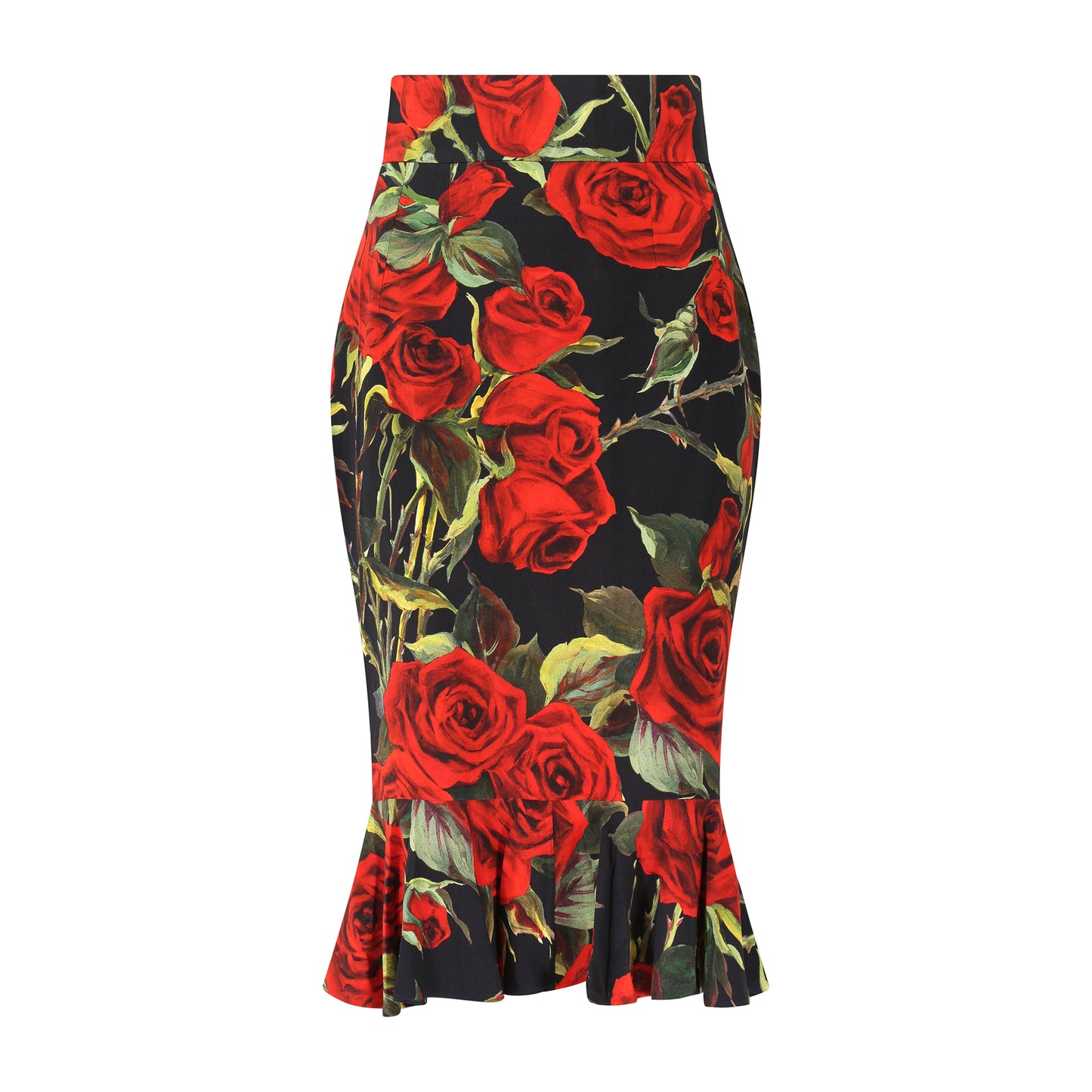 Dolce and Gabbana Black Skirt with Red Roses