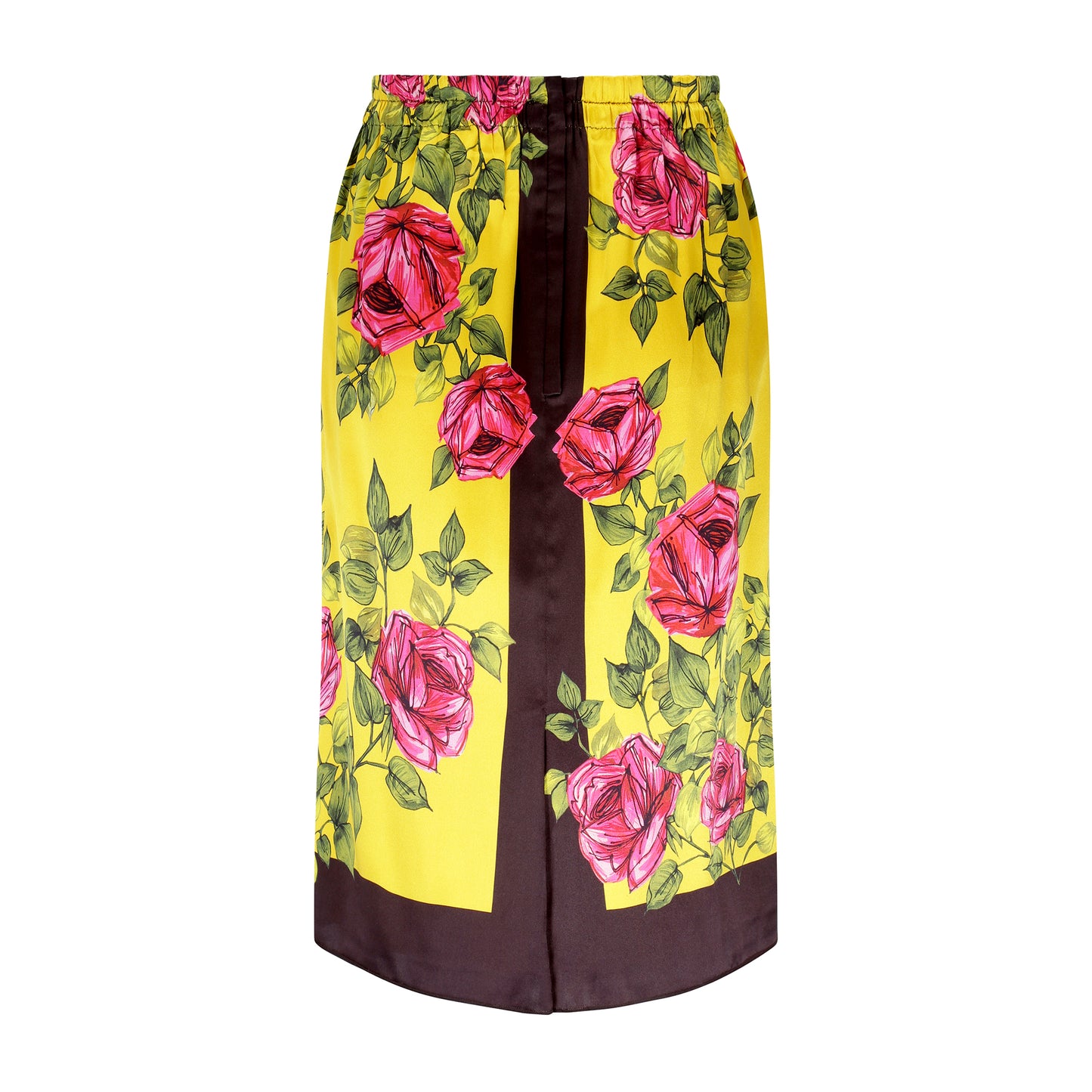 Dolce and Gabbana Yellow Midi skirt with Pink Roses With Zip