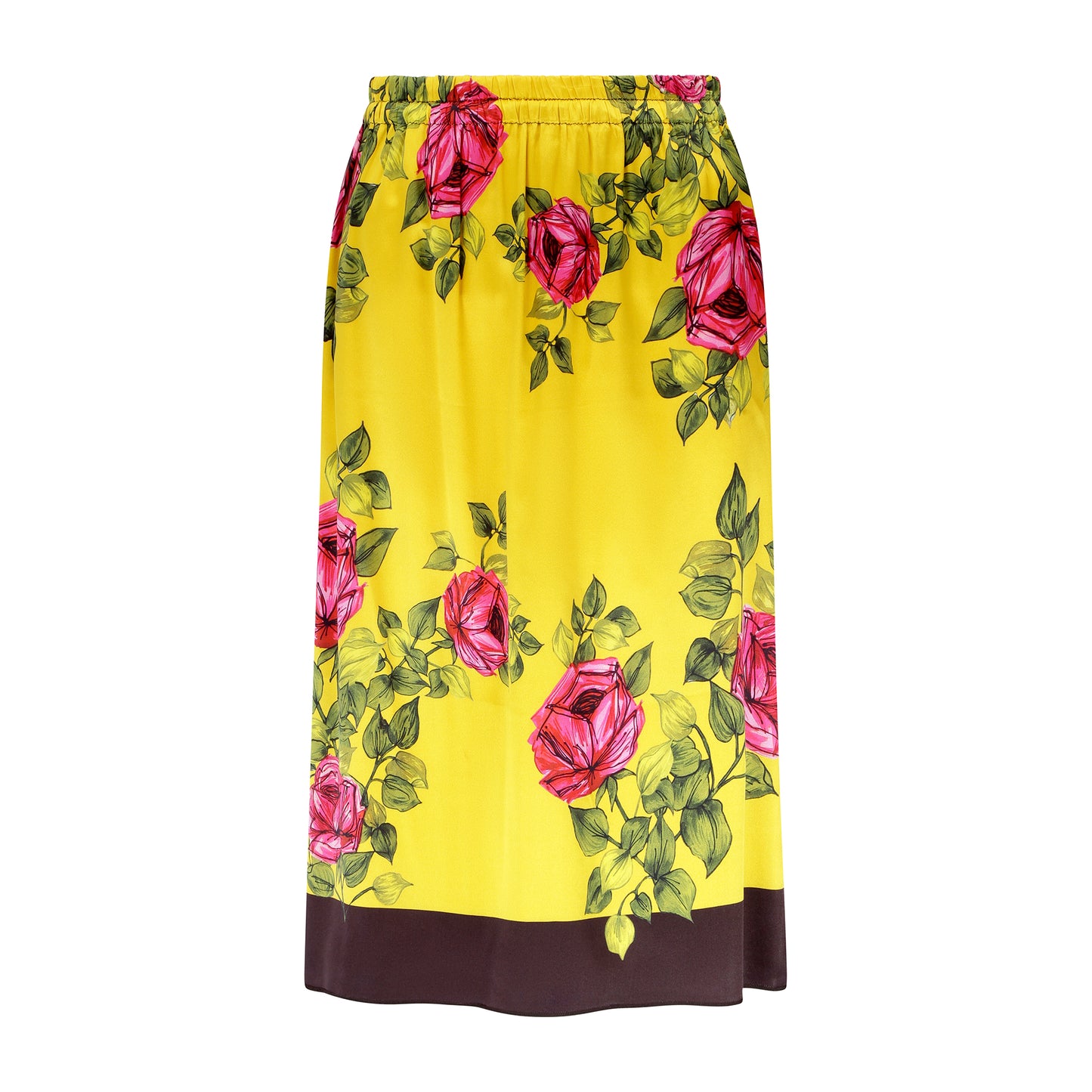 Dolce and Gabbana Yellow Midi skirt with Pink Roses With Zip