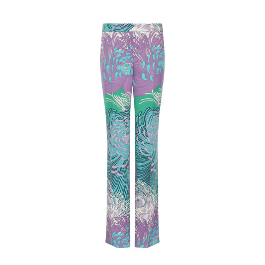 Gucci Lilac Straight Trousers with Green and White Floral Design