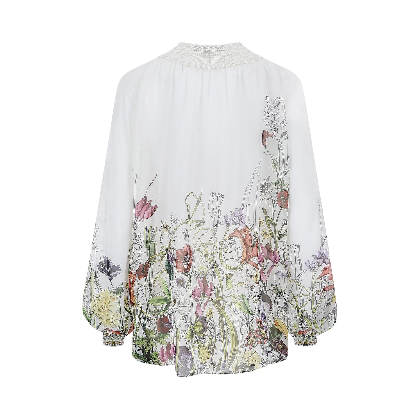 Gucci Multi- Color Floral Print Silk Long Sleeve Blouse