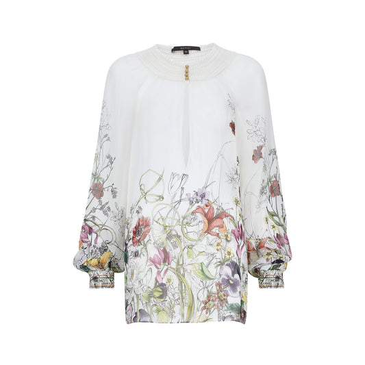 Gucci Multi- Color Floral Print Silk Long Sleeve Blouse