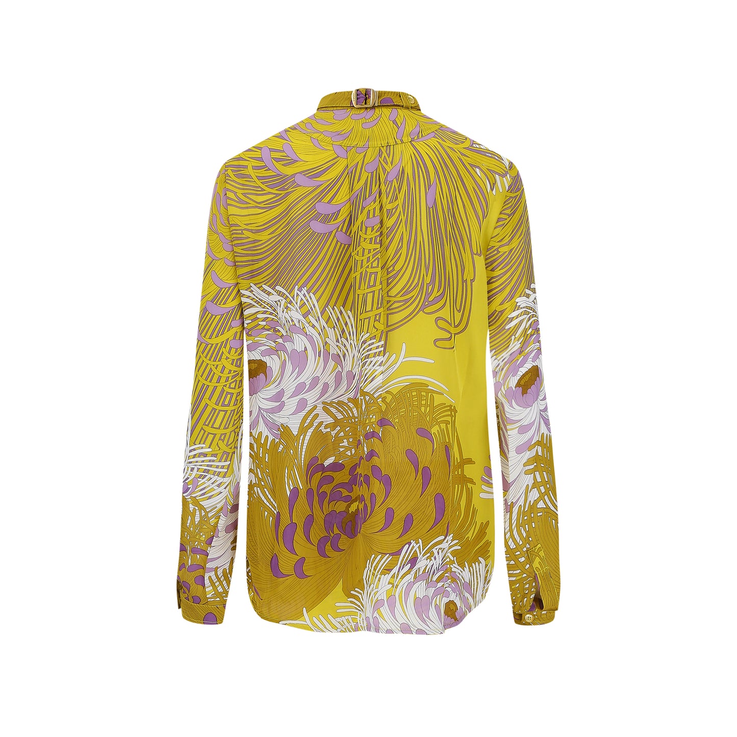 Gucci Mustard Shirt with Lilac and White Floral Design