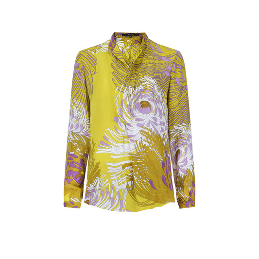 Gucci Mustard Shirt with Lilac and White Floral Design