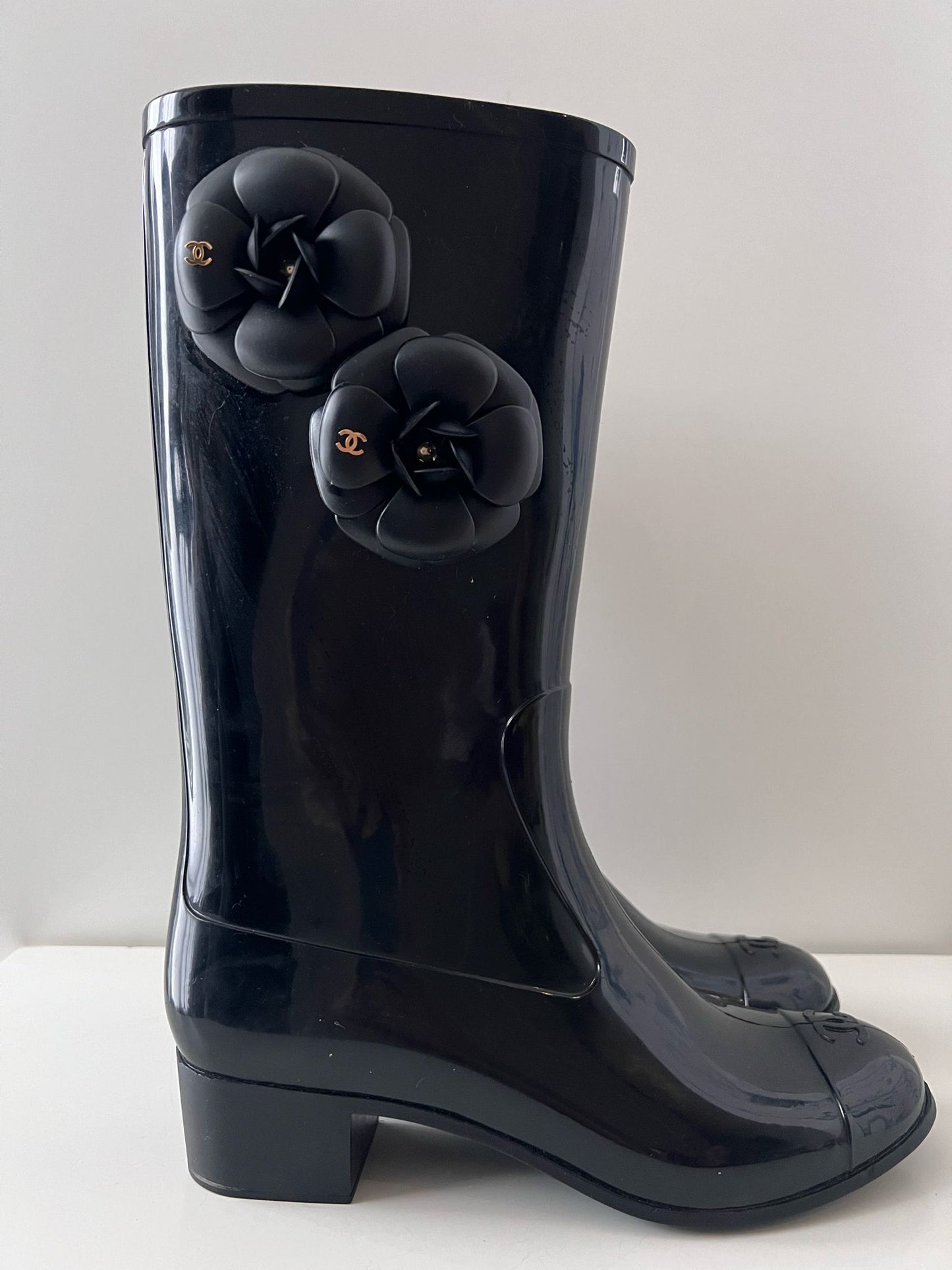 Chanel Rubber Camellia High Boots