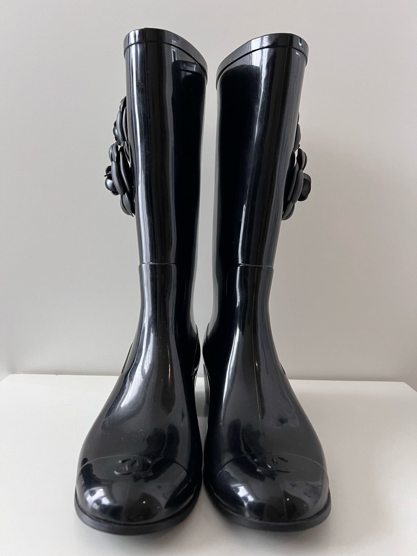 Chanel Rubber Camellia High Boots