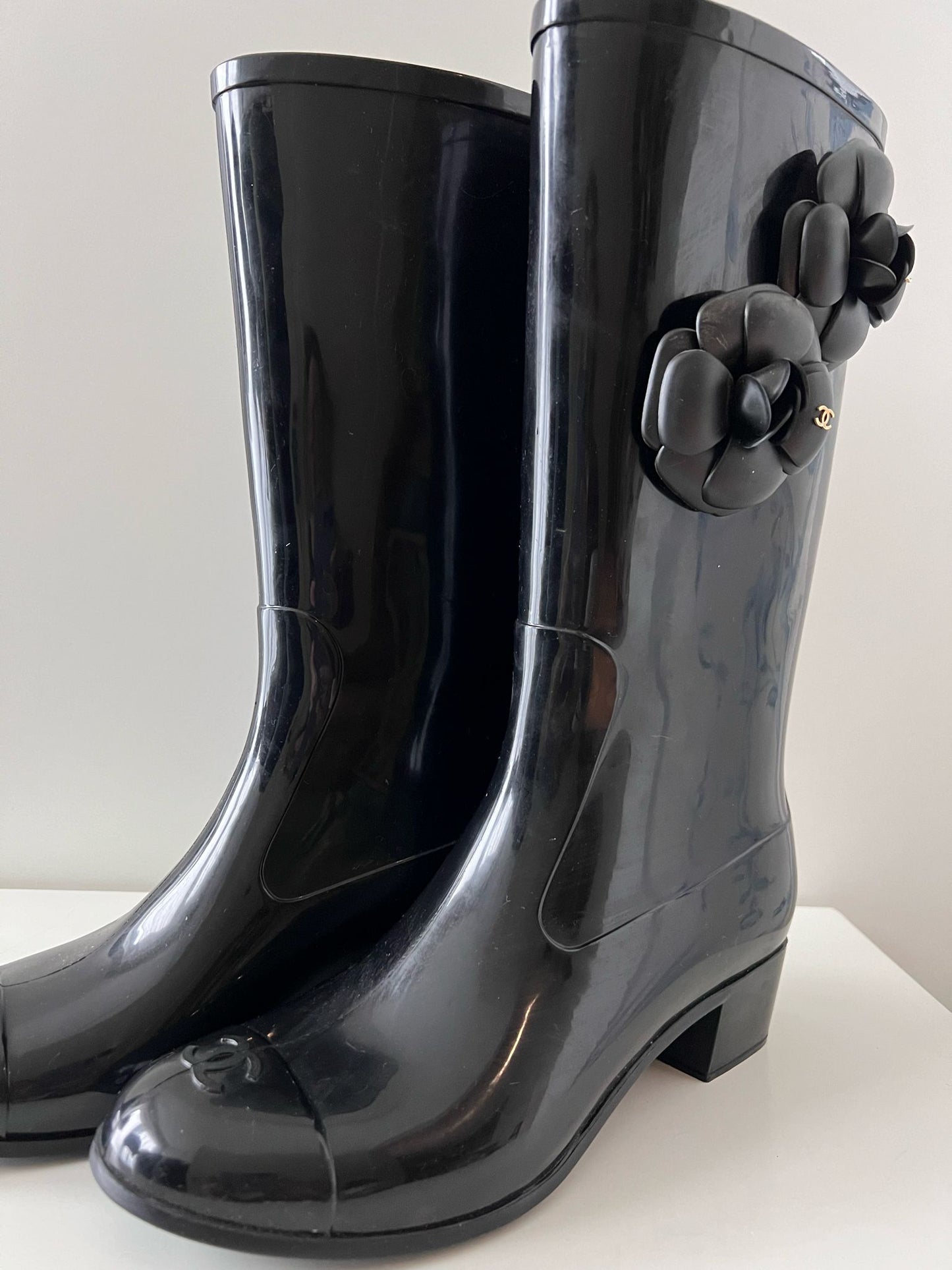 Chanel Rubber Camellia High Boots