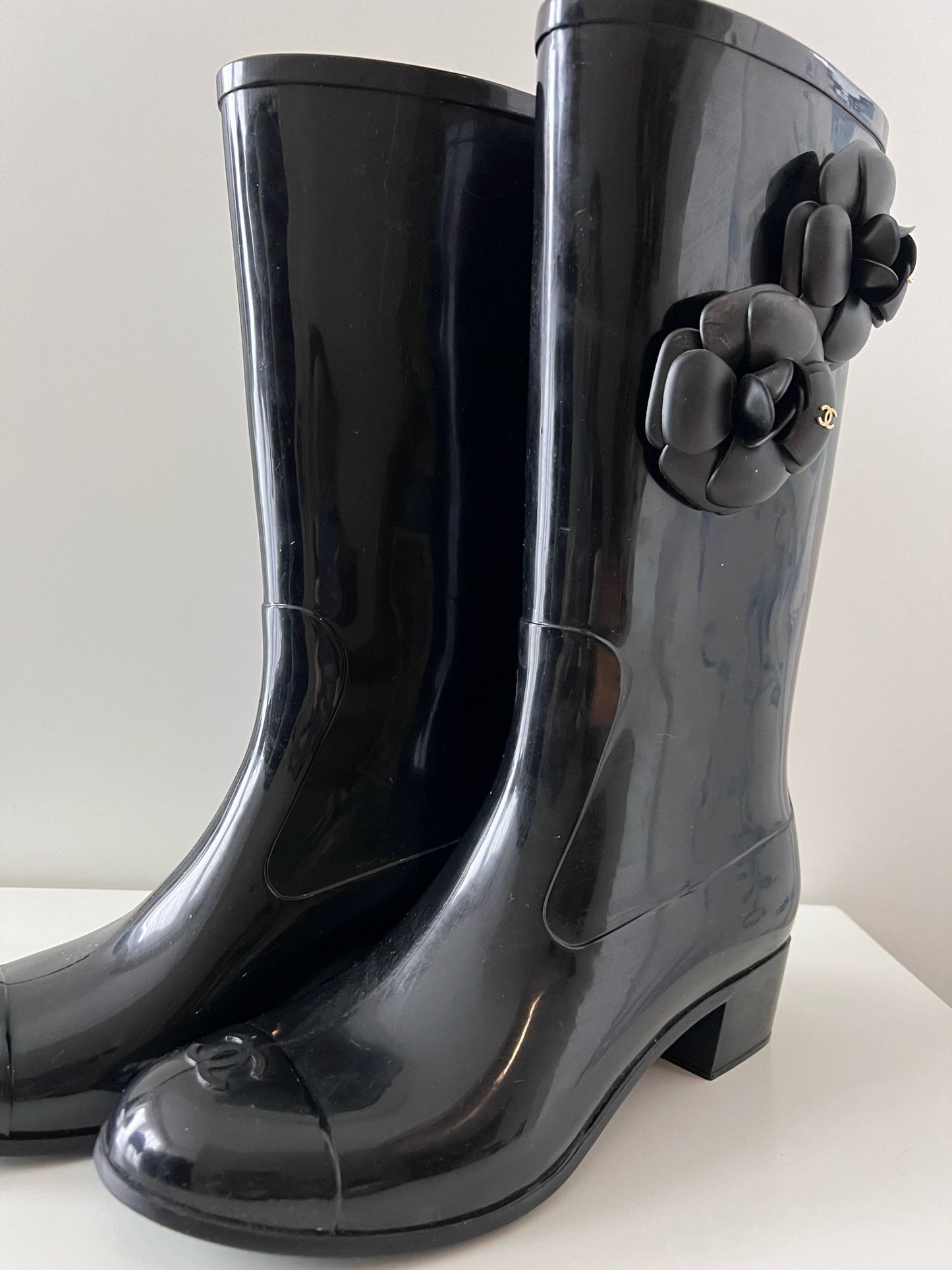 Chanel Rubber Camellia High Boots