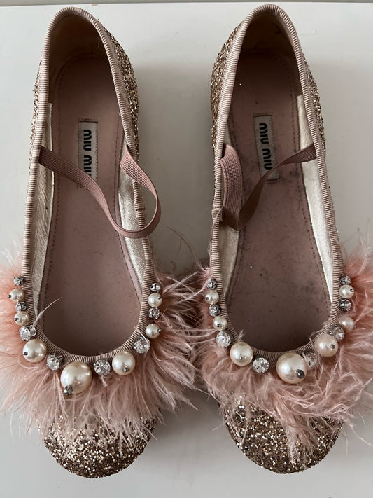 Miu Miu Golden Ballet Flats