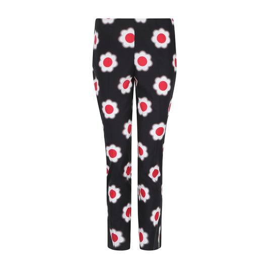 Prada Red Flower Pattern on Black Pencil Trousers