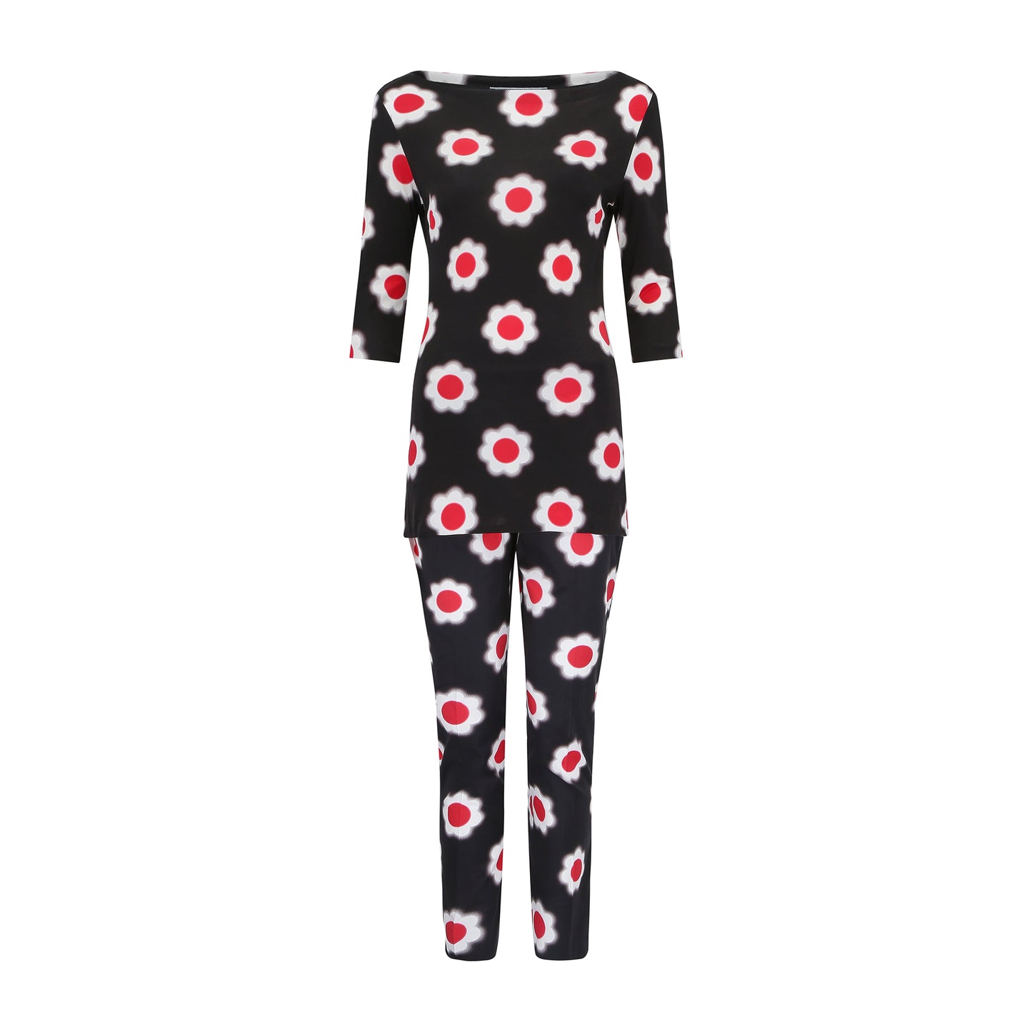 Prada Red Flower Pattern on Black Pencil Trousers