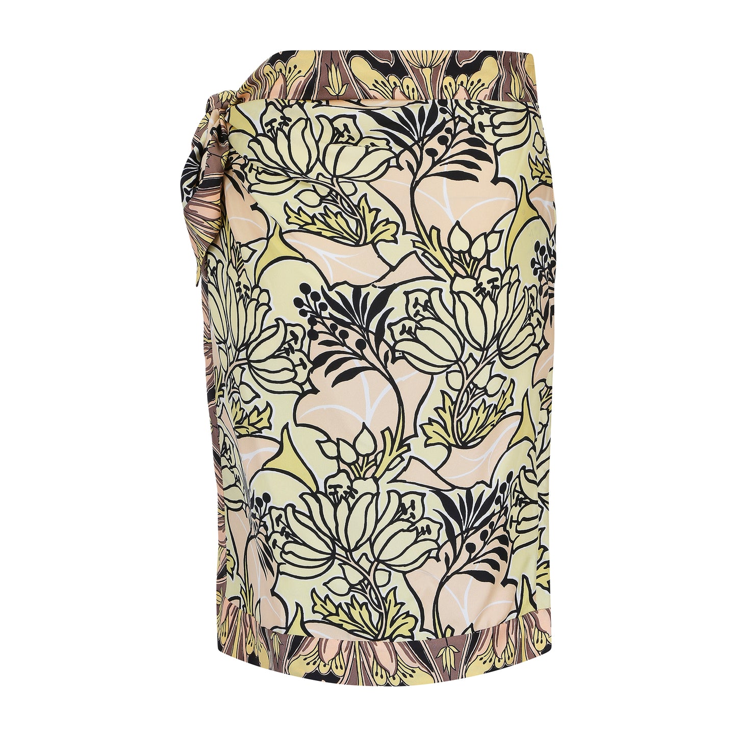 Prada Light Yellow with Black Flower Patterned Midi Skirt