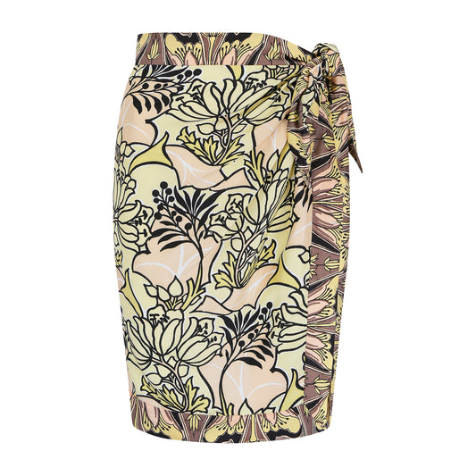 Prada Light Yellow with Black Flower Patterned Midi Skirt